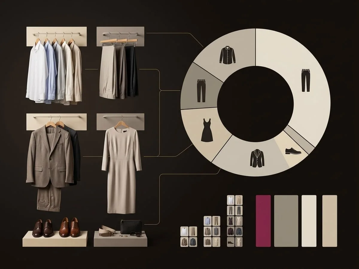 Clothes connected to a chart revealing the patterns inside a wardrobe