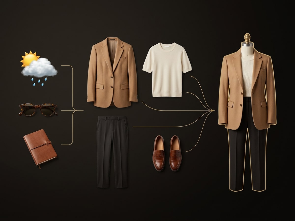 Weather and wardrobe pieces forming a complete daily outfit