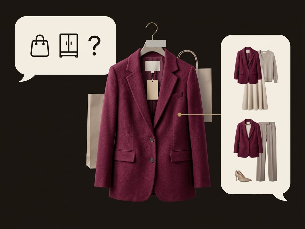 A potential purchase matched with outfits from an existing wardrobe